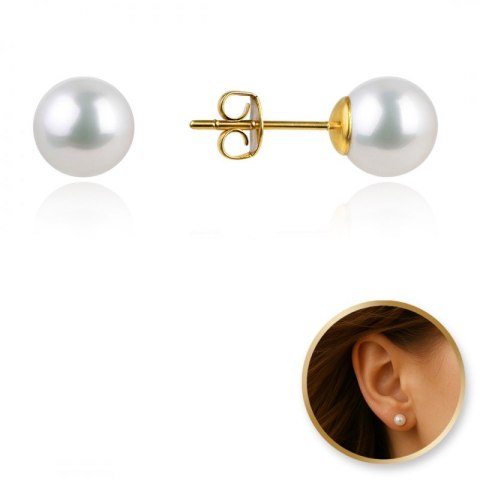 Kolczyki ze stali szlachetnej platerowane 14k złotem, sztyft, perła KST3420