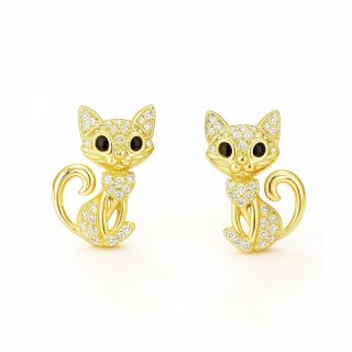 Kolczyki ze stali szlachetnej pozłacane 14k złotem, Kot KST3524