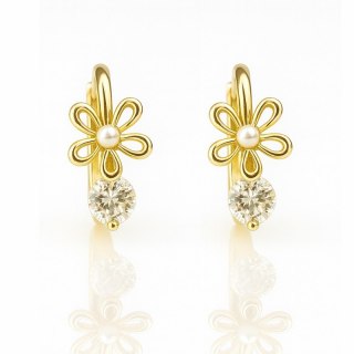 Kolczyki ze stali szlachetnej pozłacane 14k złotem, Kwiatuszki z perełką KST3519