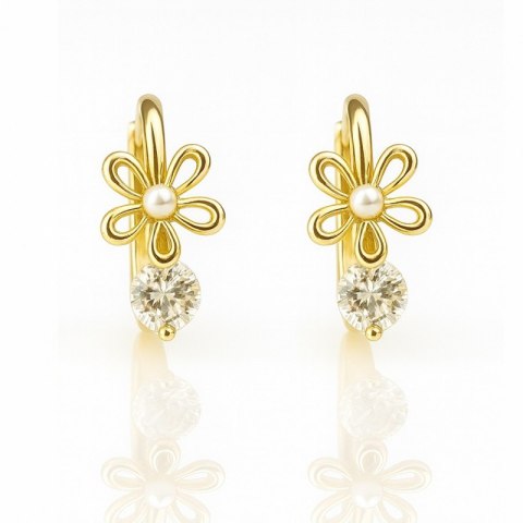 Kolczyki ze stali szlachetnej pozłacane 14k złotem, Kwiatuszki z perełką KST3519