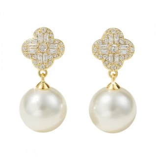 Kolczyki ze stali szlachetnej pozłacane 14k złotem, Wiszące Perły KST3512