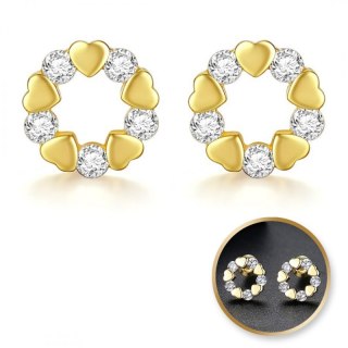 Kolczyki ze stali szlachetnej pozłacane 14k złotem, cyrkonie serca KST2856