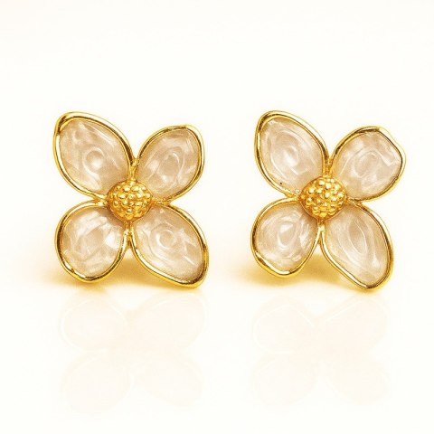 Kolczyki ze stali szlachetnej pozłacane 14k złotem, kwiaty, masa perłowa KST3480