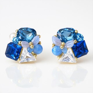 Kolczyki ze stali szlachetnej pozłacane 14k złotem, niebieskie cyrkonie KST3473