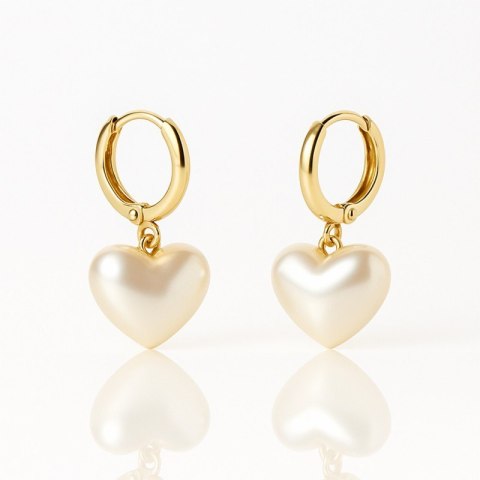 Kolczyki ze stali szlachetnej pozłacane 14k złotem, perły serca KST3475