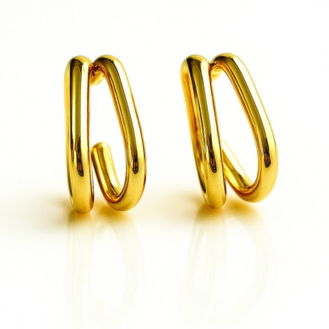 Kolczyki ze stali szlachetnej pozłacane 14k złotem, podwójny owal KST3458