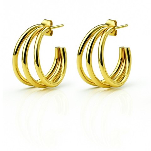 Kolczyki ze stali szlachetnej pozłacane 14k złotem, potrójne koła KST3457