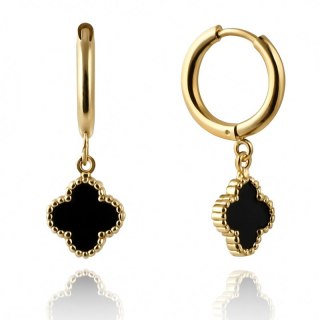Kolczyki ze stali szlachetnej pozłacane 14k złotem, wiszące Czarna Koniczyna KST3463