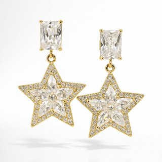 Kolczyki ze stali szlachetnej pozłacane 14k złotem, wiszące Gwiazdki KST3531