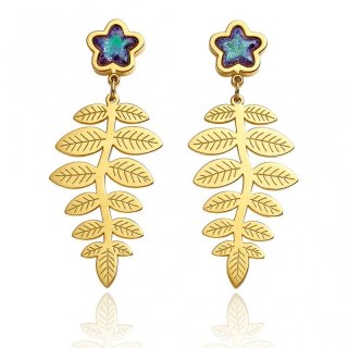 Kolczyki ze stali szlachetnej pozłacane 14k złotem, wiszące liście kwiat KST3450