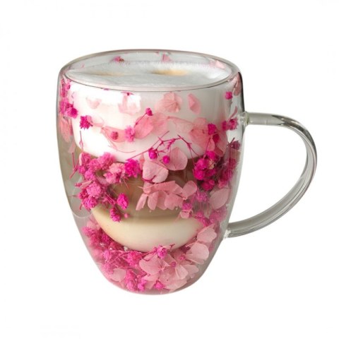 Szklanka Termiczna z Kwiatami w Środku Hortensje i Gipsówka Róż 300 ml SZK149