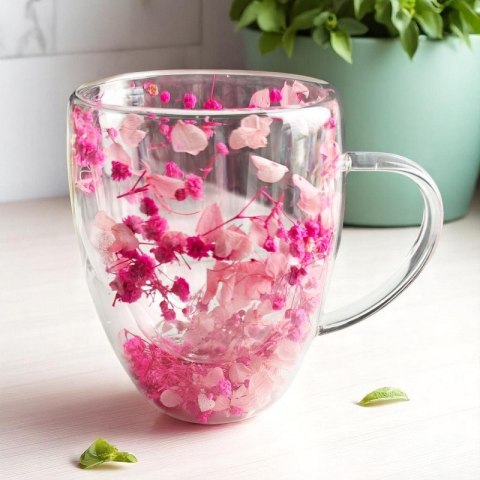 Szklanka Termiczna z Kwiatami w Środku Hortensje i Gipsówka Róż 300 ml SZK149