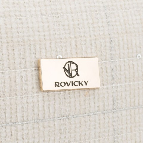 Beżowa kosmetyczka damska wykonana z materiału syntetycznego z ozdobnymi cekinami - Rovicky