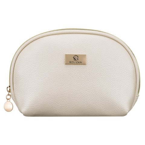 Beżowa kosmetyczka ze skóry ekologicznej, jednokomorowa i zamykana suwakiem - Rovicky