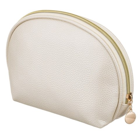 Beżowa kosmetyczka ze skóry ekologicznej, jednokomorowa i zamykana suwakiem - Rovicky