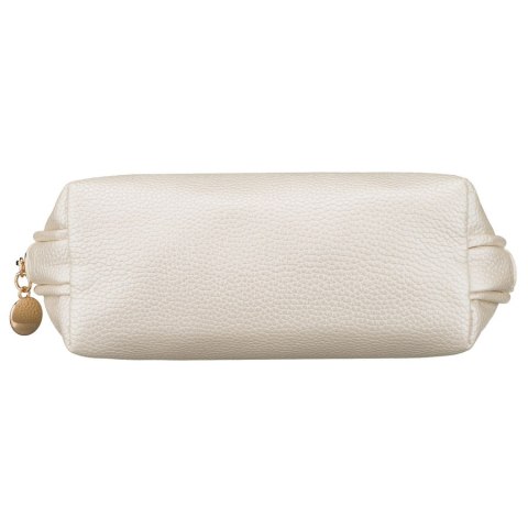 Beżowa kosmetyczka ze skóry ekologicznej, jednokomorowa i zamykana suwakiem - Rovicky