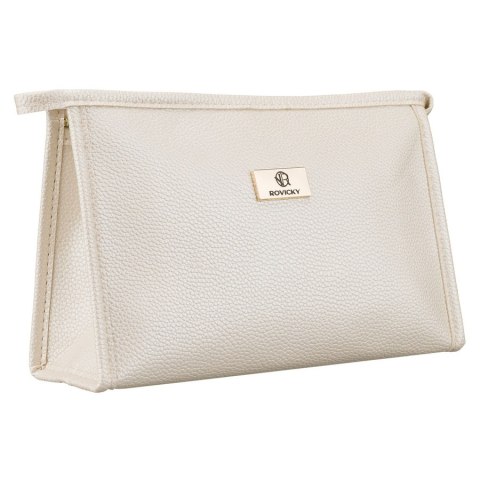 Beżowa, praktyczna kosmetyczka ze skóry ekologicznej, jednokomorowa - Rovicky