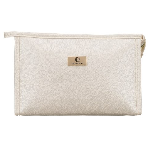 Beżowa, praktyczna kosmetyczka ze skóry ekologicznej, jednokomorowa - Rovicky
