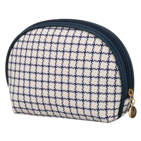 Beżowo-granatowa kosmetyczka damska w kratę zamykana suwakiem - Rovicky