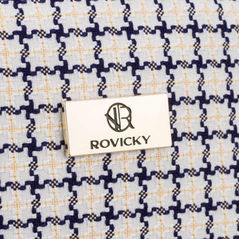 Beżowo-granatowa kosmetyczka damska w kratę zamykana suwakiem - Rovicky