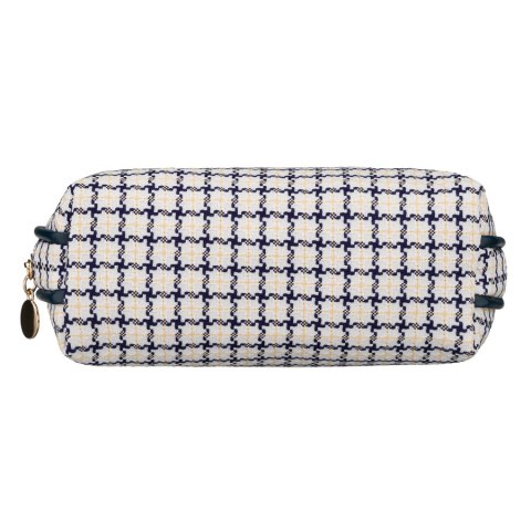 Beżowo-granatowa kosmetyczka damska w kratę zamykana suwakiem - Rovicky