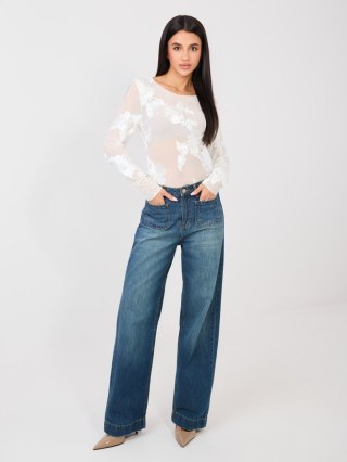 Biała dopasowana bluzka damska z siateczki ITALY MODA – haft kwiatowy, elegancka