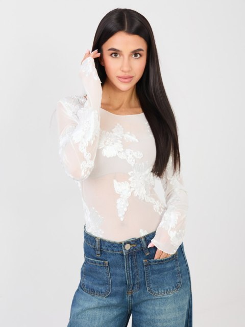 Biała bluzka z haftem kwiatowym ITALY MODA – długi rękaw
