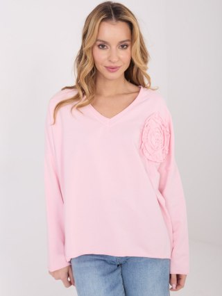 Jasnoróżowa Bluzka Oversize z Długim Rękawem i Aplikacją MU MU