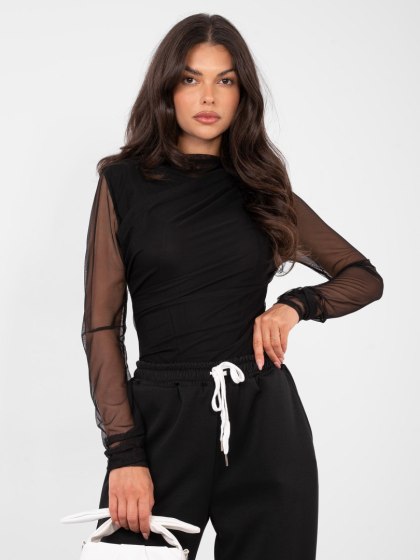 Czarna drapowana bluzka damska z siateczki ITALY MODA – elegancka, dopasowana