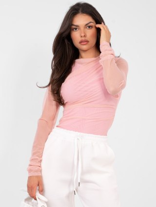 Jasnoróżowa siateczkowa bluzka damska z podszewką ITALY MODA – elegancka, dopasowana