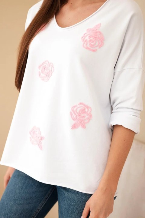 Bawełniana bluzka damska dekolt V długi rękaw biała