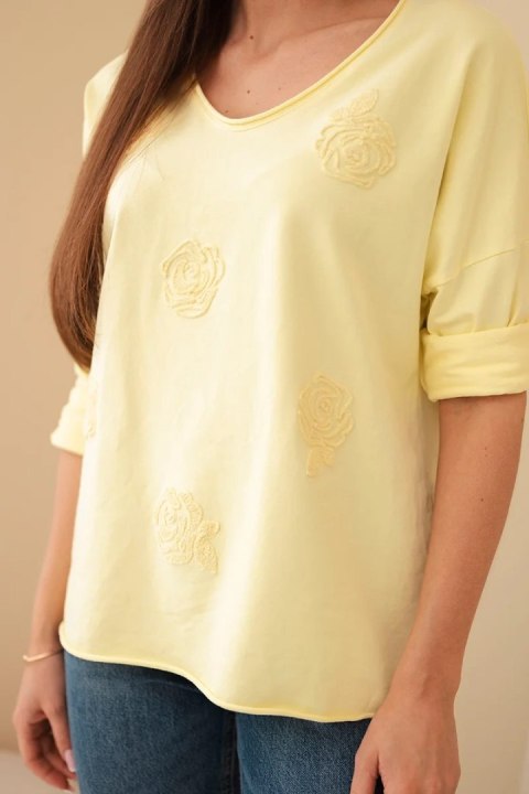 Bawełniana bluzka damska dekolt V długi rękaw żółta