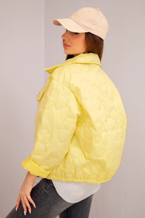 Kurtka damska wiosenna pikowana z kwiatowym wzorem żółta