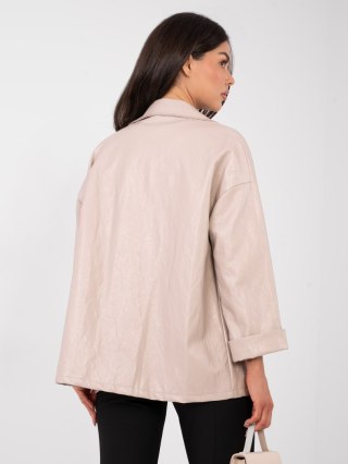 Beżowa marynarka damska z ekoskóry RUE PARIS dwurzędowa casual one size