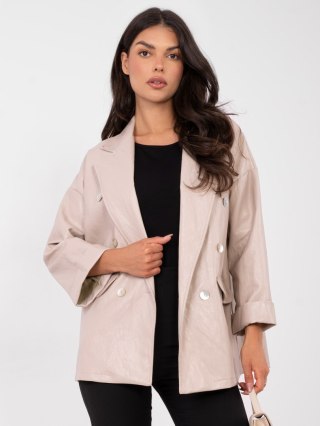 Beżowa marynarka damska z ekoskóry RUE PARIS dwurzędowa casual one size