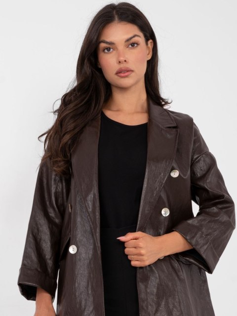 Brązowa marynarka damska dwurzędowa RUE PARIS