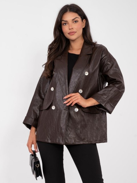 Czekoladowa marynarka damska z ekoskóry RUE PARIS