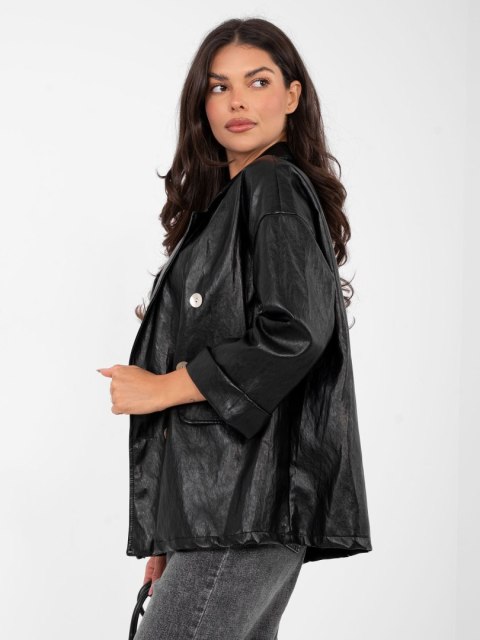 Modna marynarka damska z eko skóry czarna styl casual