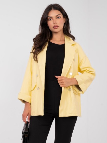 Jasnożółta marynarka damska oversize z ekoskóry RUE PARIS one size