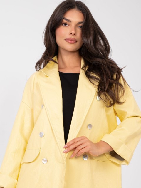 Jasnożółta marynarka damska gładka z ekoskóry