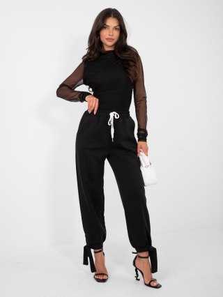 Czarne Spodnie Dresowe Damskie z Wysokim Stanem Joggery ITALY MODA