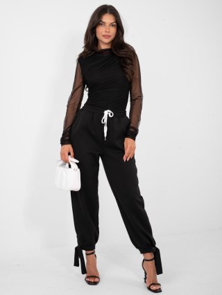 Czarne Spodnie Dresowe Damskie z Wysokim Stanem Joggery ITALY MODA