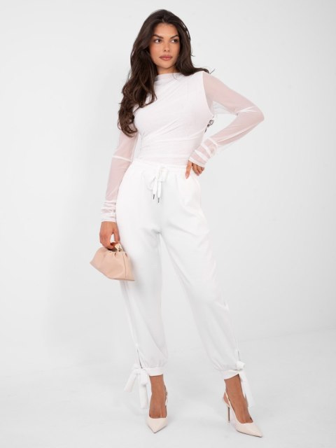 Ecru spodnie dresowe damskie z wysokim stanem ITALY MODA