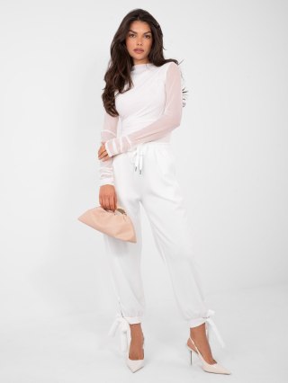 Ecru Spodnie Dresowe Damskie z Wysokim Stanem Joggery ITALY MODA