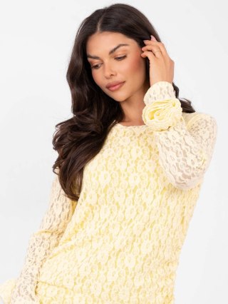 Jasnożółta mini sukienka koronkowa z drapowaniem ołówkowa ITALY MODA one size