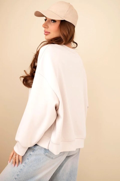 Beżowa Bluza Damska Masełkowa Oversize z Haftem Le Marais Paris