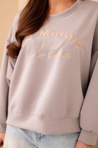 Bluza Damska Masełkowa Oversize z Haftem Le Marais Paris – Kolor Fango