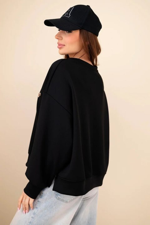 Czarna Bluza Damska Masełkowa Oversize z Haftem Le Marais Paris