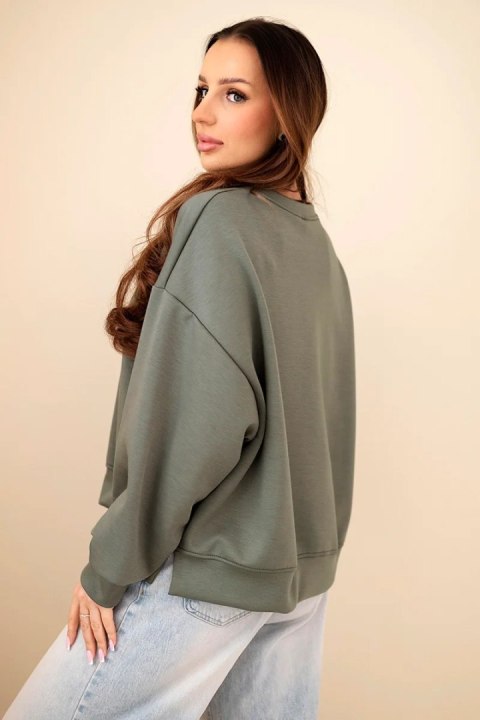 Khaki Bluza Damska Masełkowa Oversize z Haftem Le Marais Paris