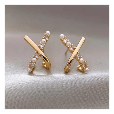 Kolczyki ze stali szlachetnej pozłacanej 14k złotem z cyrkoniami i perełkami KST3333